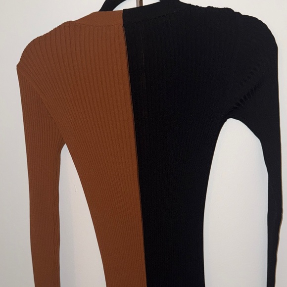 STAUD Black and Brown Long Sleeve Knit Dress - Picture 5 of 6